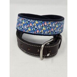 VINEYARD VINES FABRIC & LEATHER BELT KIDS YOUTH UNISEX OS SAILBOATS BLUE BROWN